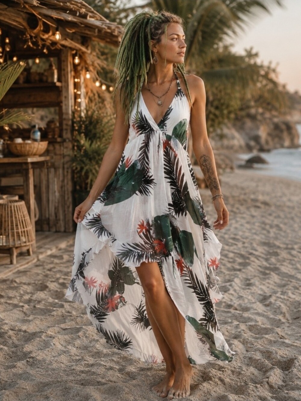 4/$15 Soso SZ 12 Sheer Tropical Print Maxi Dress Scarf Halter Resort